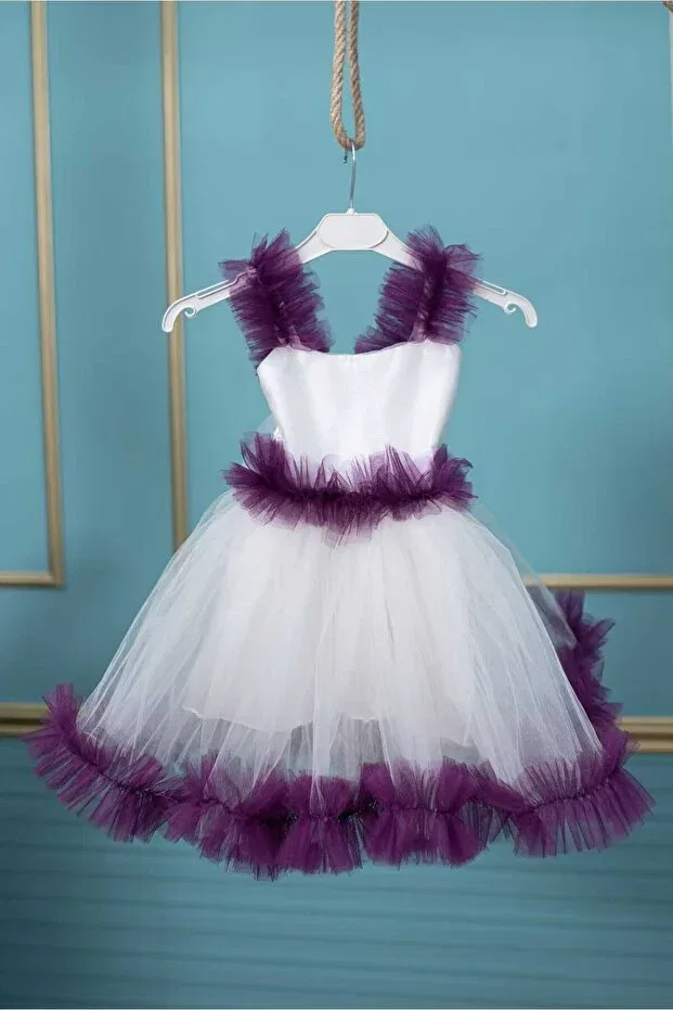 Детское платье для девочек из фатина с пайетками Puffy Tulle Skirt Tutu Zde Dikim Evi, Purple - White