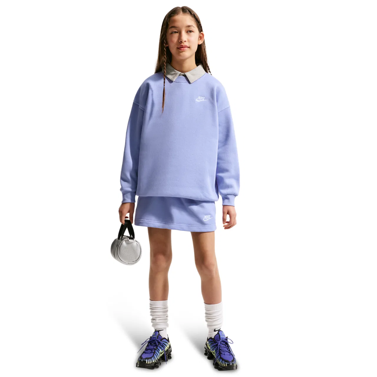 Толстовка для девочек Club Fleece Oversized Nike, цвет Light Thistle/White/Light Thistle — фото 3