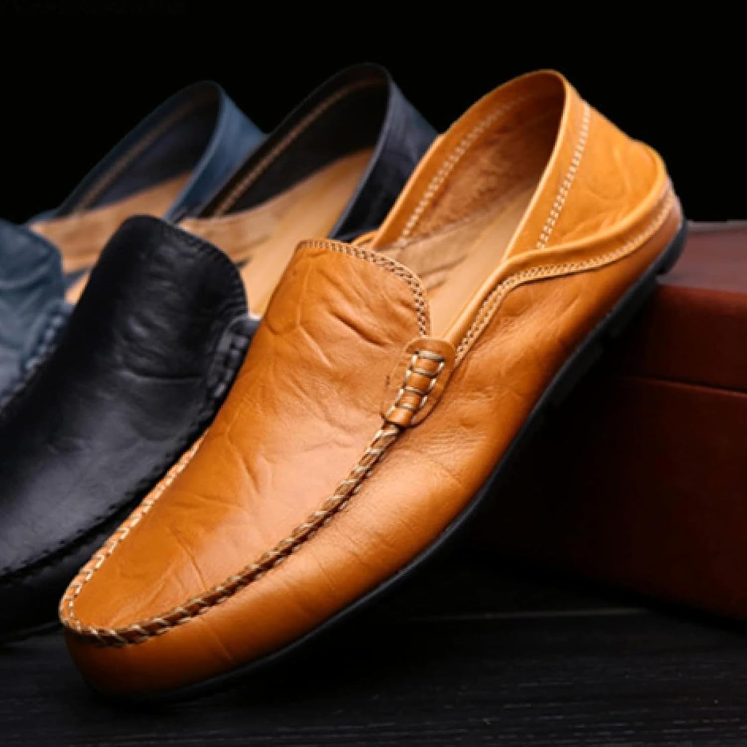 Мужские туфли OXCOWNIU из искусственной кожи PU, повседневные лоферы на плоской подошве, обувь, слипоны, пенни-лоферы, лоферы, черный — фото 3