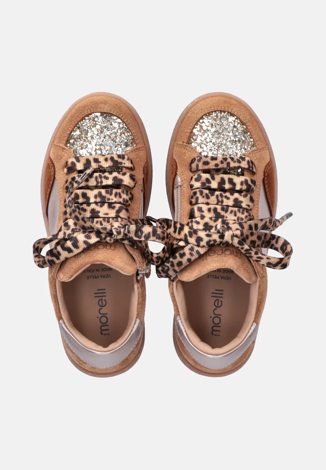 Кроссовки da bambina Con Inserti Glitter e lacci Animalier - кроссовки Morelli, Marrone — фото 3