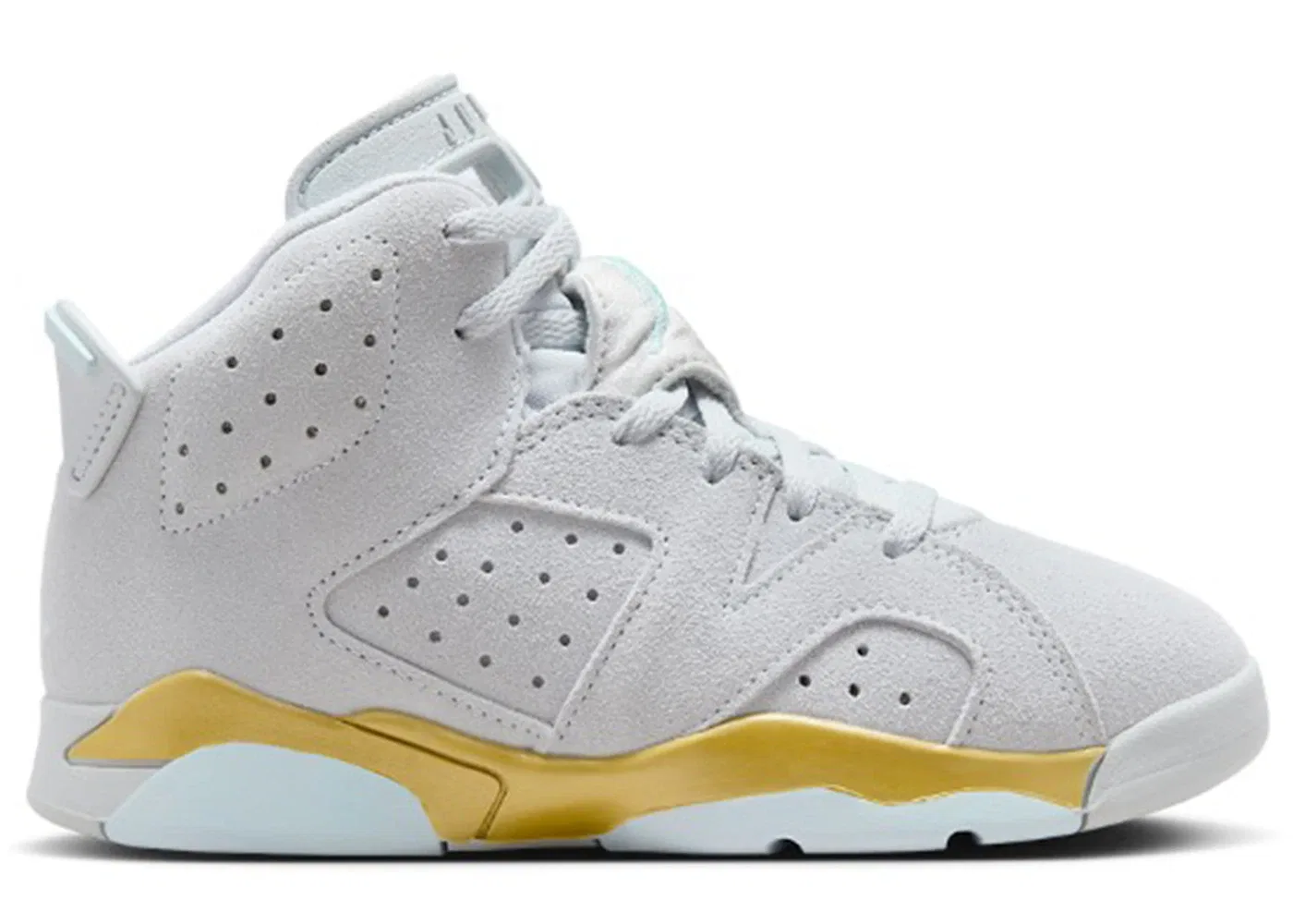 Детские кроссовки Lifestyle с принтом Jordan 6 Retro Craft Jordan, Pure Platinum / Glacier Blue / Metallic Gold