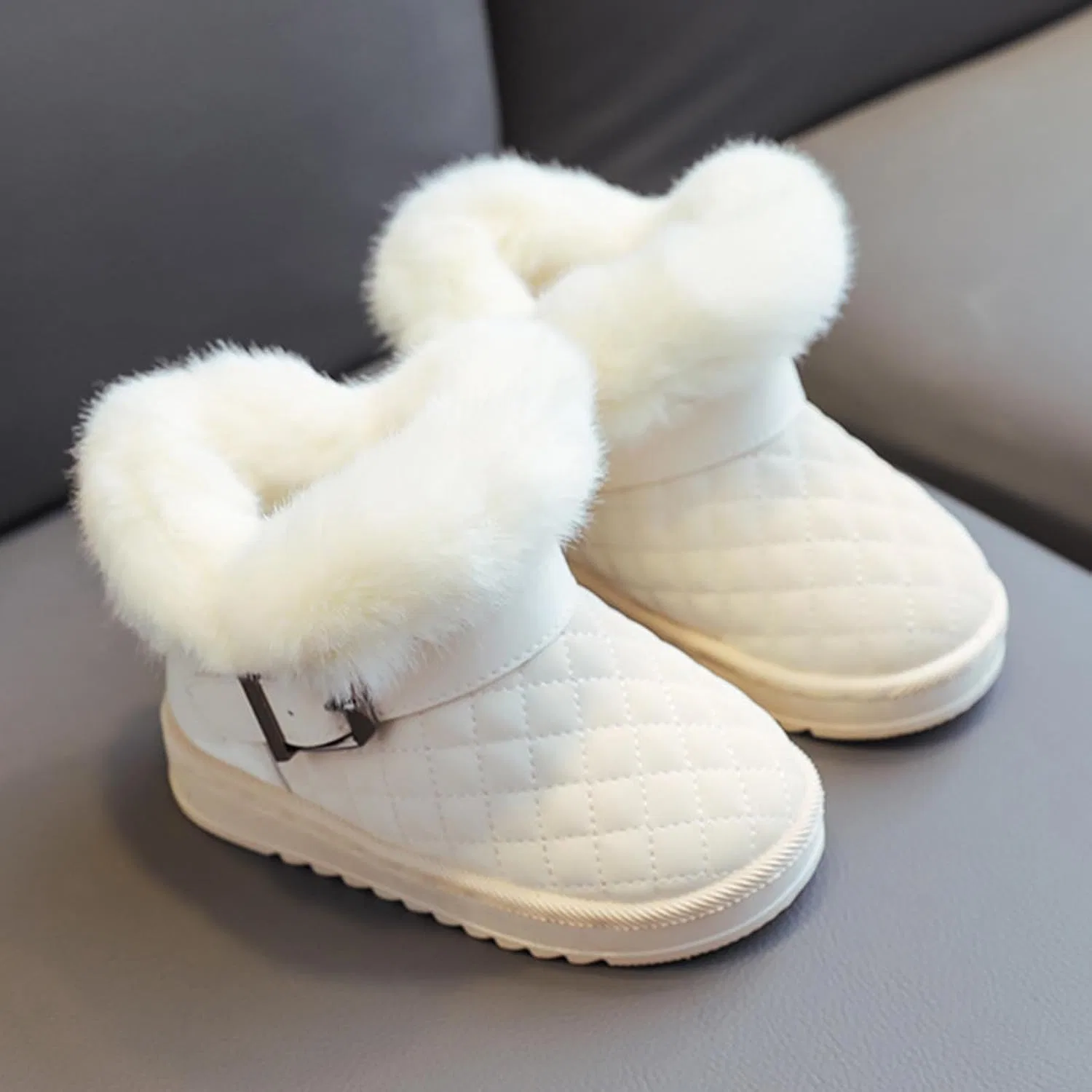Детские зимние сапоги для девочек с бантом и мехом ZDZZHYO, Beige — фото 2