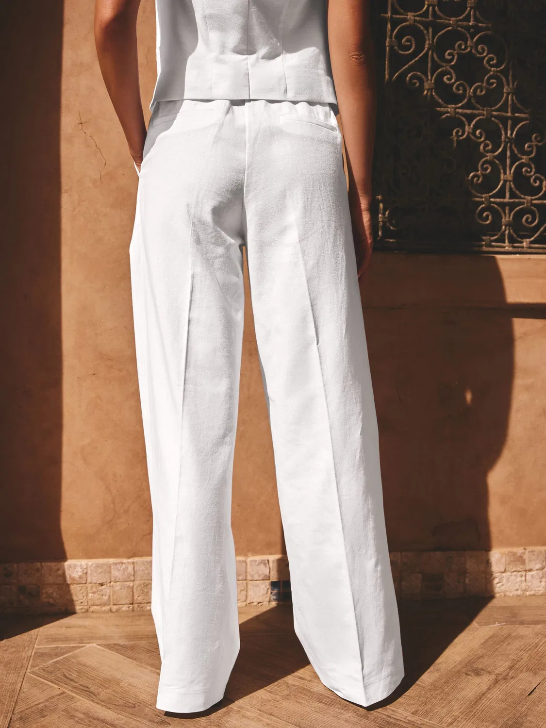 Брюки свободного кроя из льна с хлопком, White Linen Rich Wide Leg Next, белый — фото 3