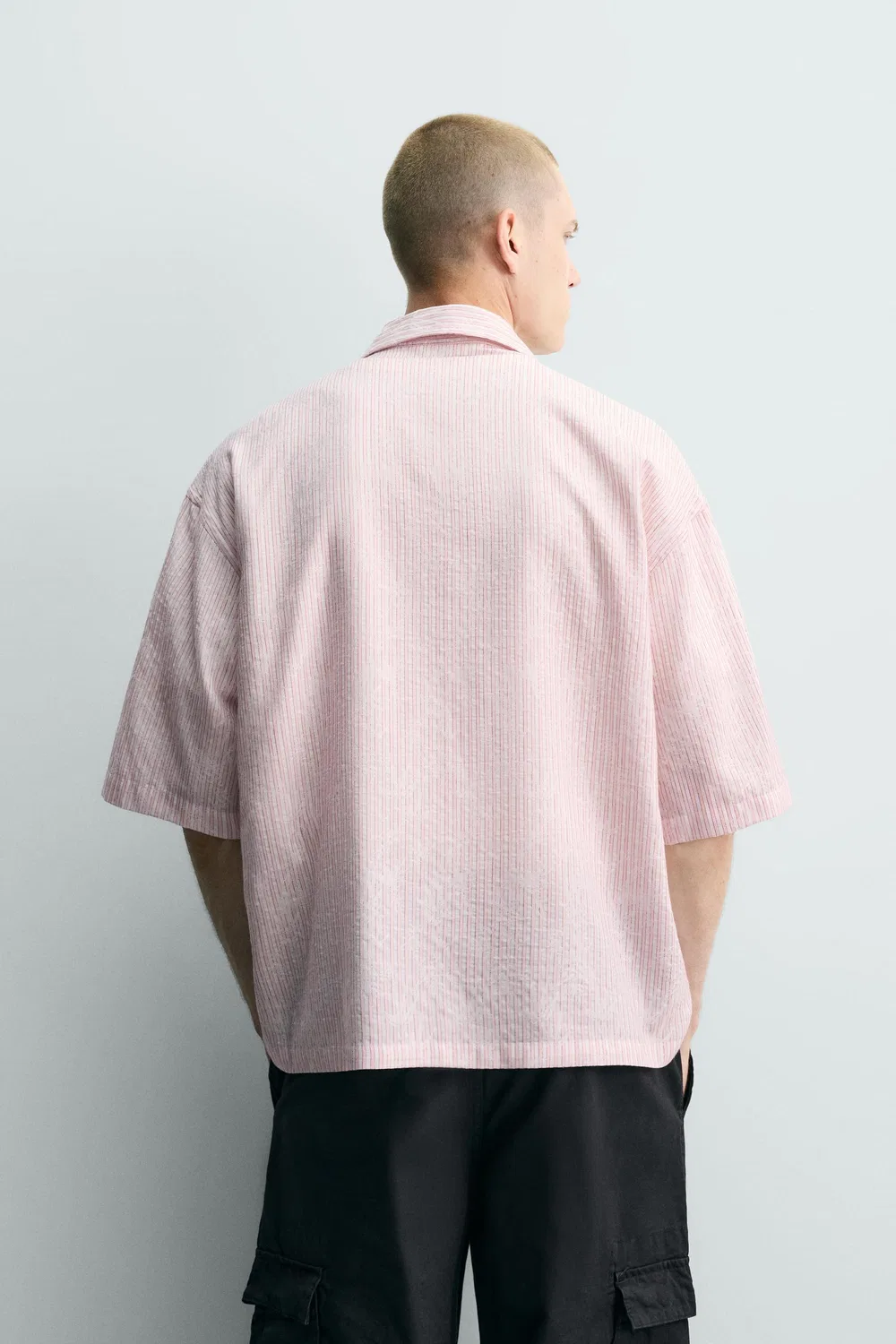 Рубашка из жаккарда с текстурированными полосами ZARA, Pale pink — фото 3