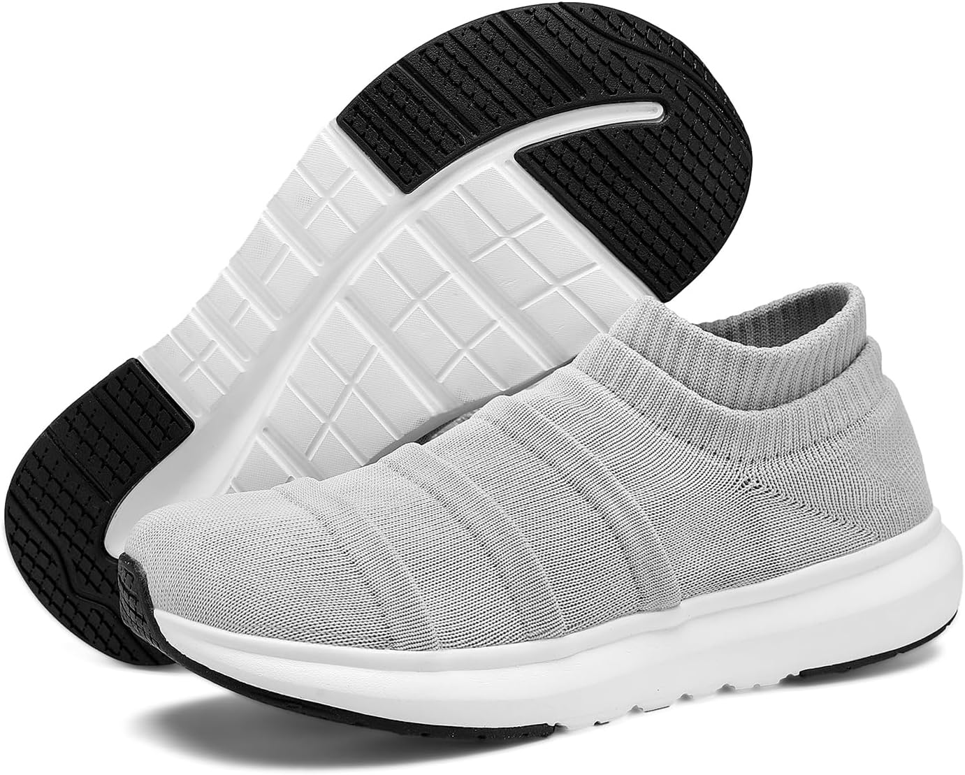 

Мужские модные кроссовки для широкой стопы - с верхом в полоску из трикотажа, легкие прогулочные кроссовки, с просторным носком, повседневная спортивная обувь Suehumbe, серый