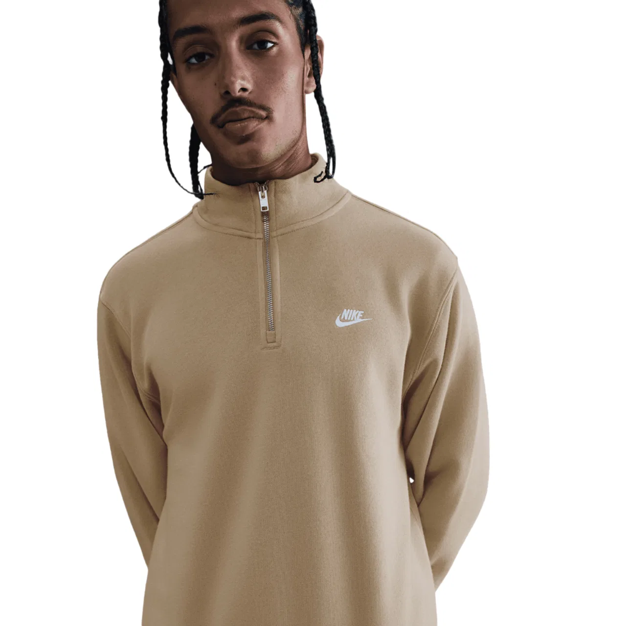 Худи мужское Club Fleece Half-Zip Nike, цвет Parachute Beige/White
