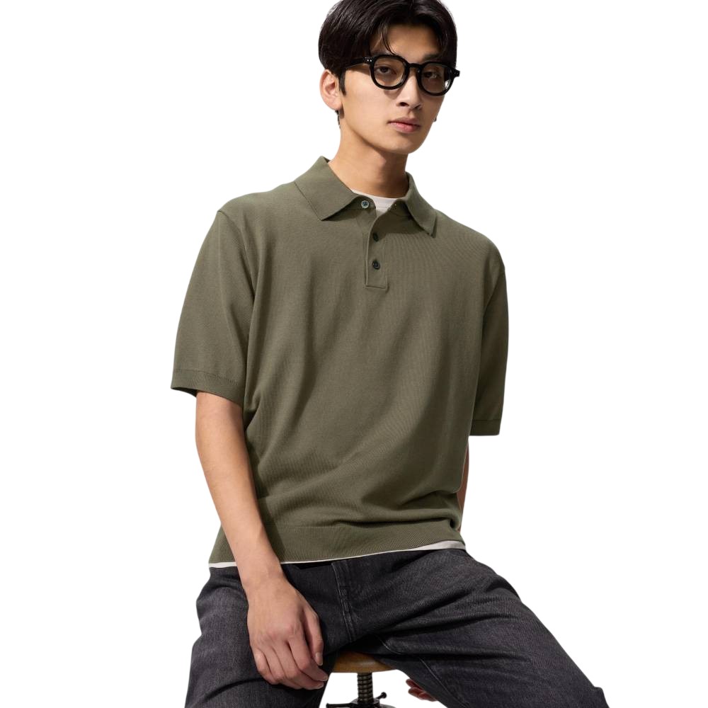 Футболка-поло Uniqlo Washable Knit, 56 оливковый — фото 2
