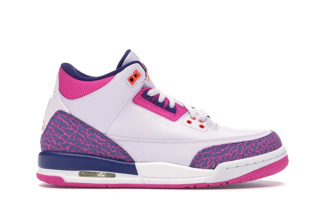 Детские кроссовки Lifestyle с принтом Jordan 3 Retro Jordan, Barely Grape/Hyper Crimson-Fire Pink