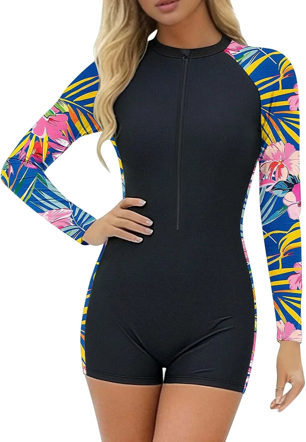 Женский купальник с длинным рукавом и принтом, Full Zip, Multicolor