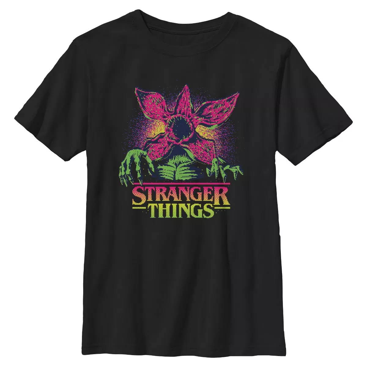 Детская футболка с принтом Stranger Things Demogorgon Neon Pixel Logo, Stranger Things, Black