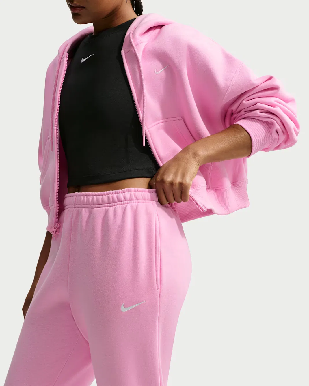Женские спортивные брюки средней посадки Nike Studio Fleece Medium Weight, Pink Rise/Sail — фото 4