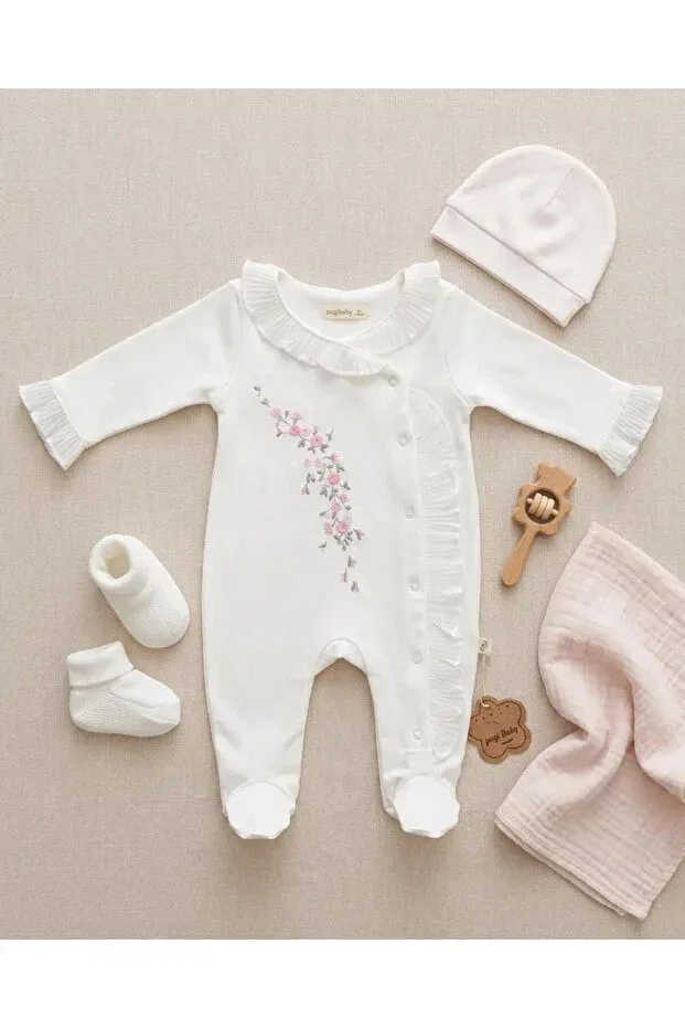 Детский комбинезон для девочек с вышивкой Pugi Baby, Nude Color