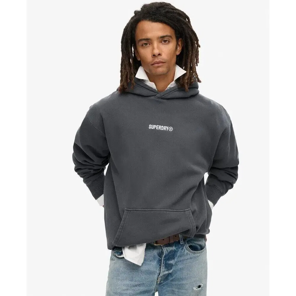 Мужское худи оверсайз с принтом Superdry, Черный / Оливковый — фото 3
