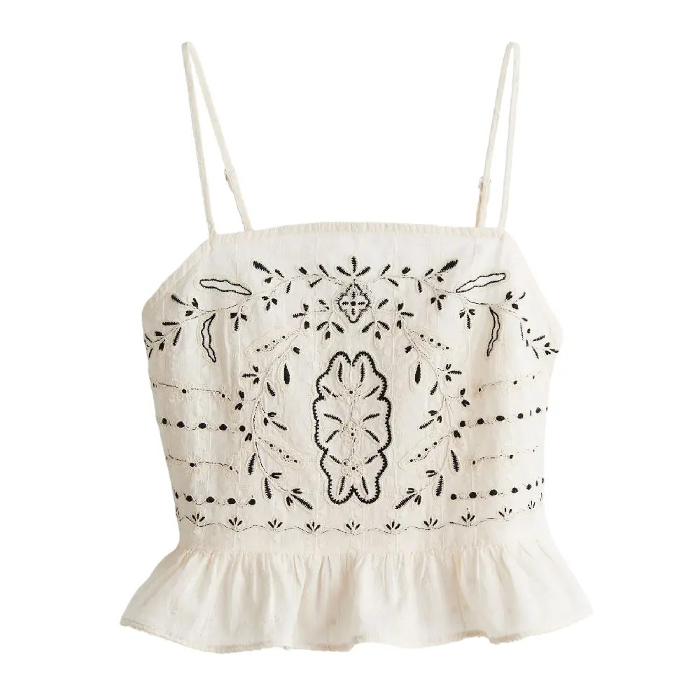 

Топ H&M Embroidered Camisole, кремовый