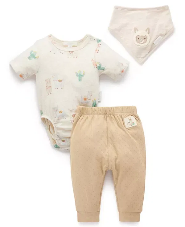 Детский комплект с принтом Unisex 3 piece gift set Purebaby, Little Llama Print