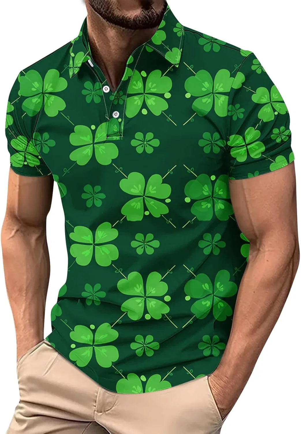 Мужская футболка с принтом клевер Slim Fit, Green