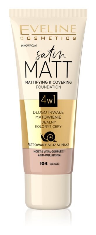 

Матирующая основа с экстрактом слизи улитки Eveline Cosmetics Satin Matt, оттенок 104 Beige 30 мл