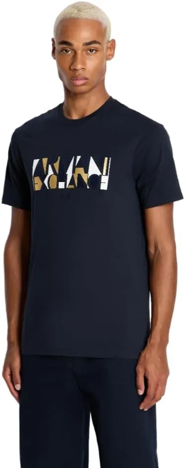 Мужская футболка с логотипом Regular Fit Cotton Jersey Crew Neck Block Logo Tee Emporio Armani, Navy