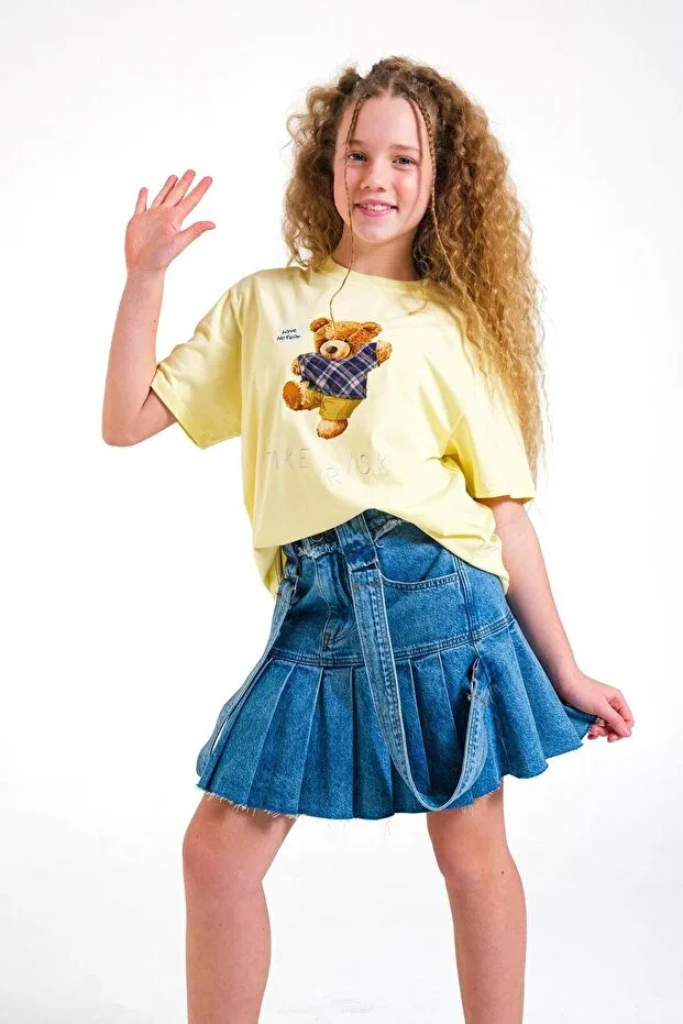 Детская футболка для девочек с принтом Teddy Bear Loco Loco, Yellow — фото 2