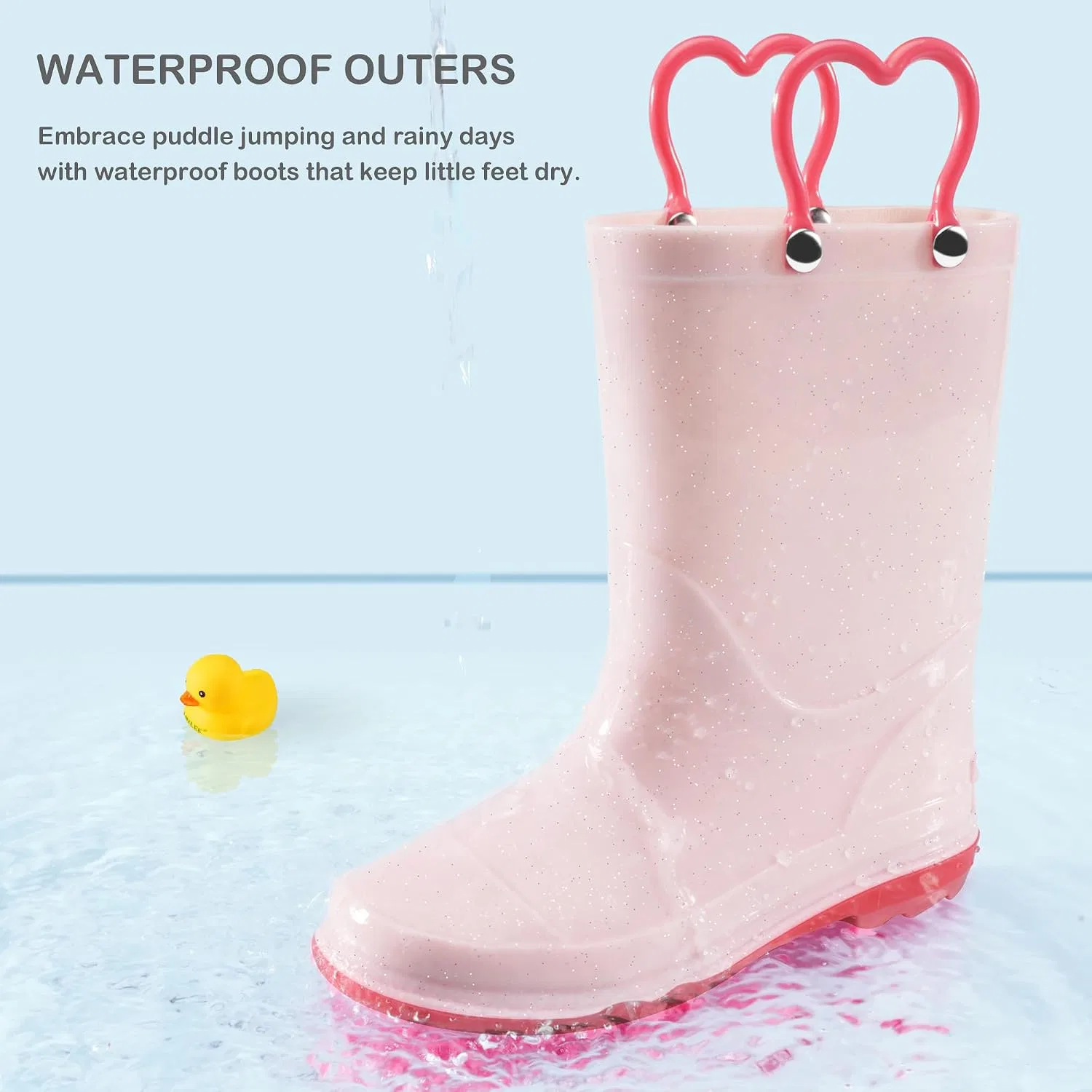 Детские сапоги дождевые с принтом Heart Handles Stelle, Light Pink — фото 4