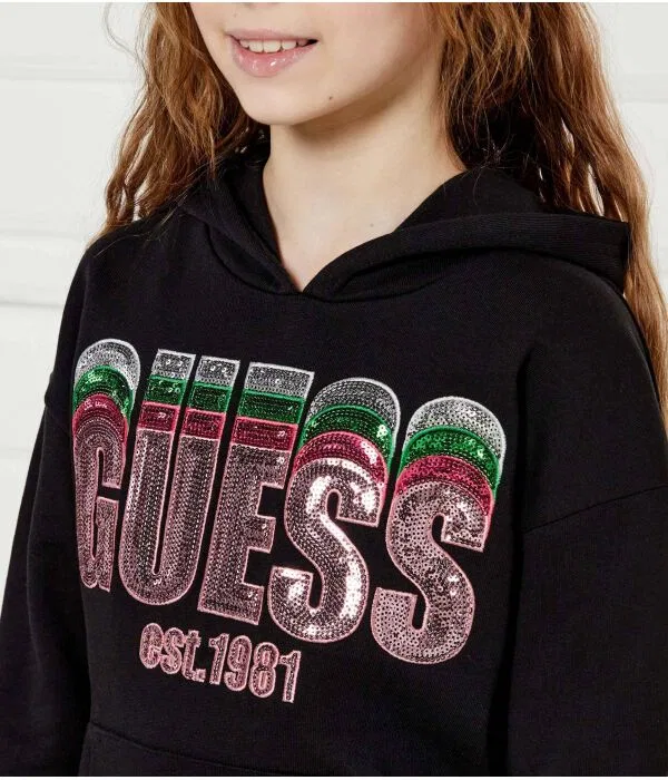 Детское худи свободного кроя Guess, черный — фото 4