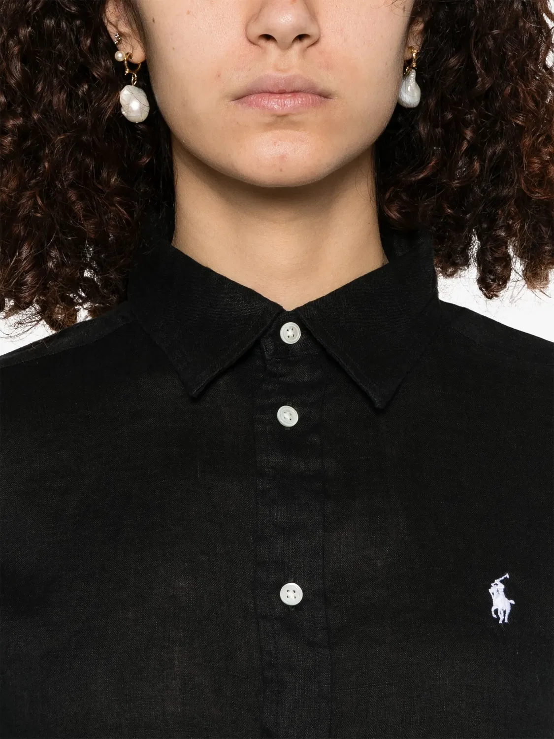 Polo Ralph Lauren Рубашка с длинным рукавом льняная черная — фото 4