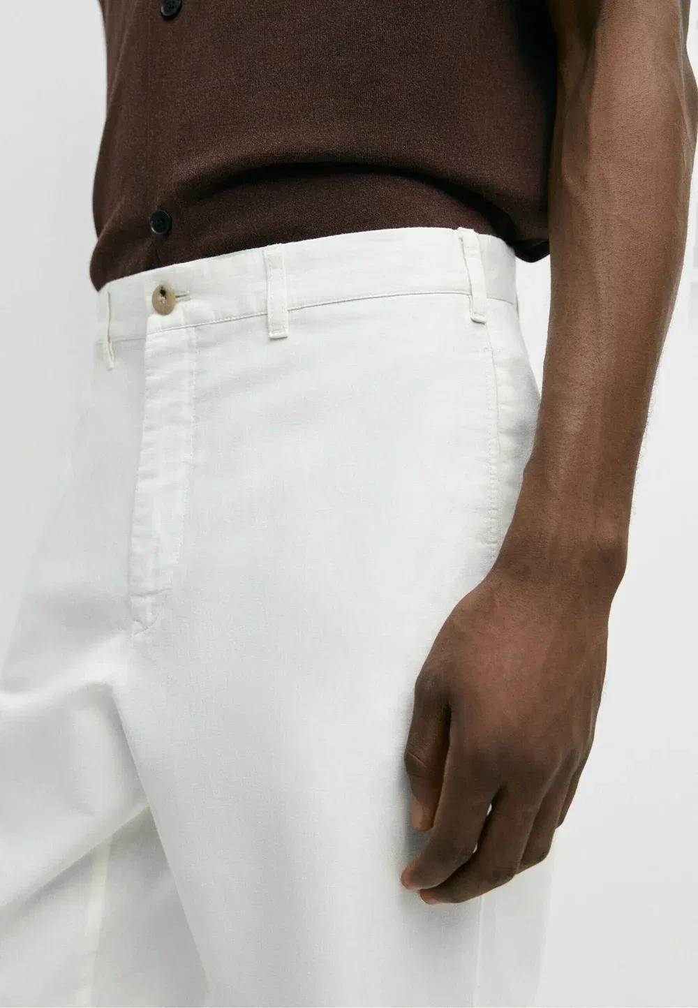 Брюки прямого кроя из льна и хлопка Massimo Dutti, White — фото 4
