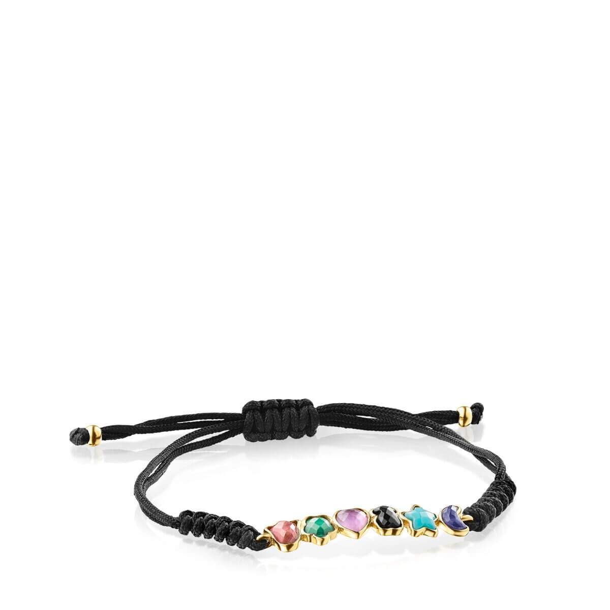 

Браслет Tous Glory In Silver Vermeil With Gemstones And Black Cord, черный/мультиколор