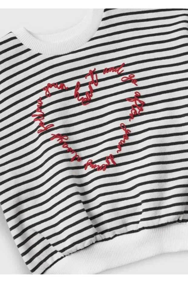 Детское худи для девочек с принтом Heart embroidered Kübra Tekstil, Navy Blue And White — фото 2
