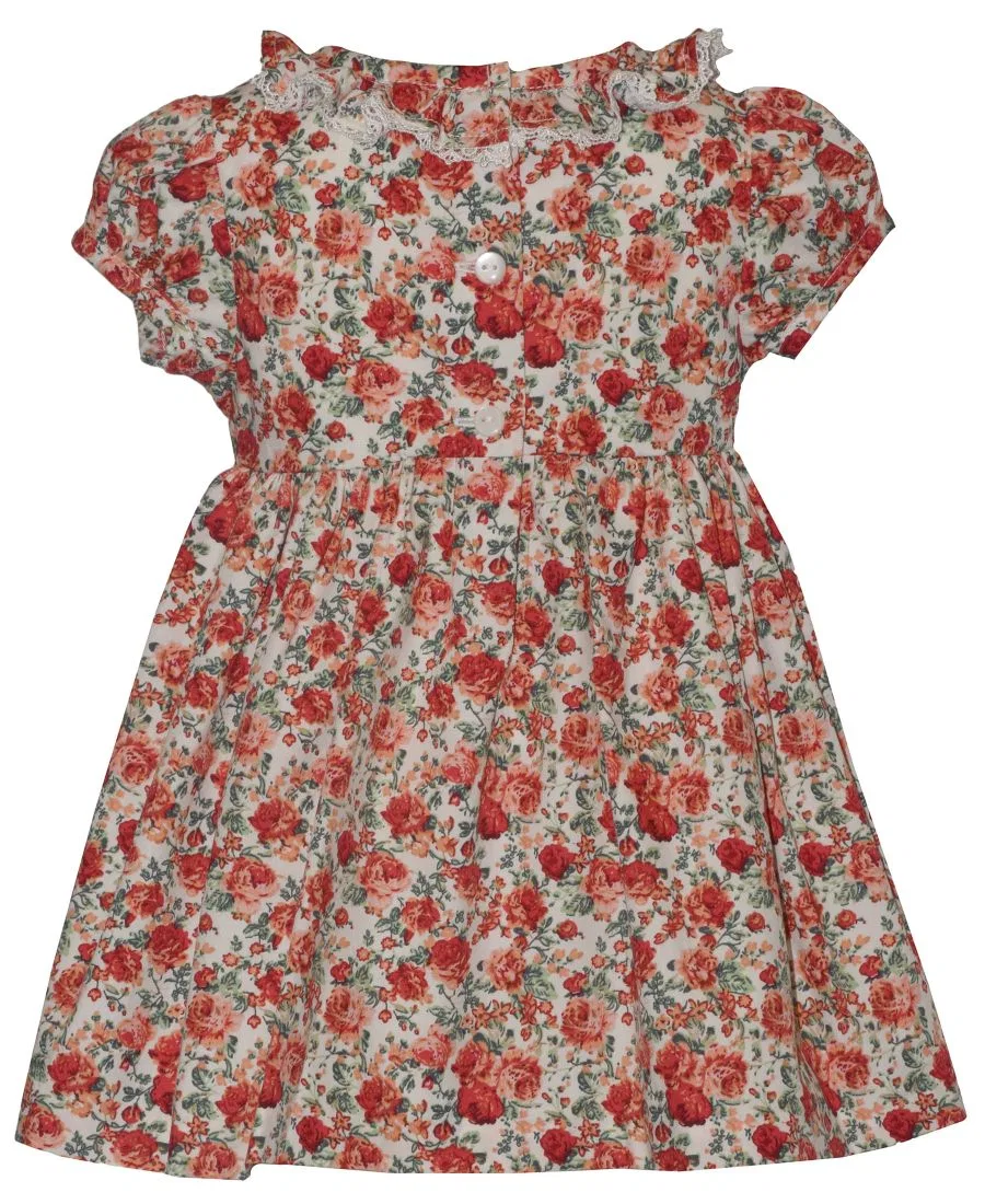 Платье для девочек с принтом Smocked Roses Bonnie Baby, Ivory Red — фото 2