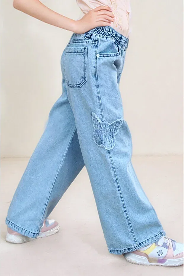 Детские джинсы для девочек с вышивкой Butterfly Asortik Kids, Ice Blue