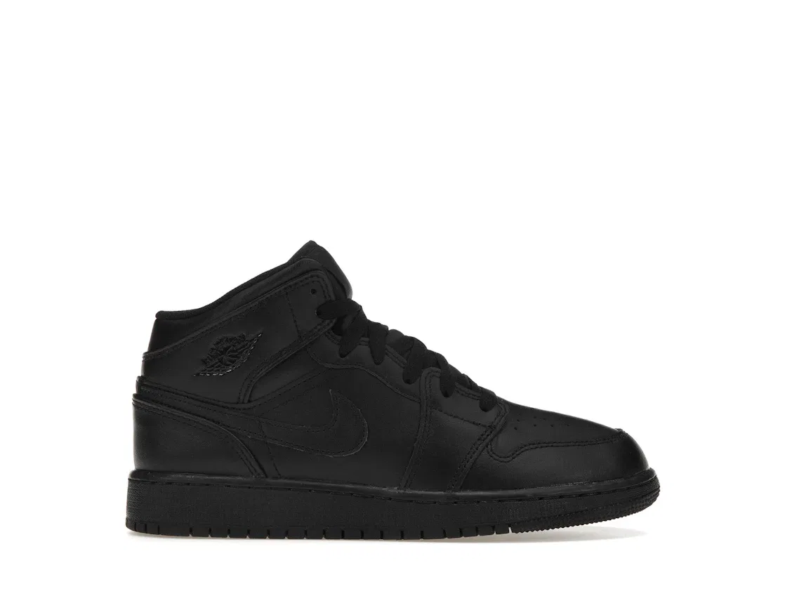 Детские кроссовки для мальчиков кожаные Jordan 1 Mid, Black/Black/Black