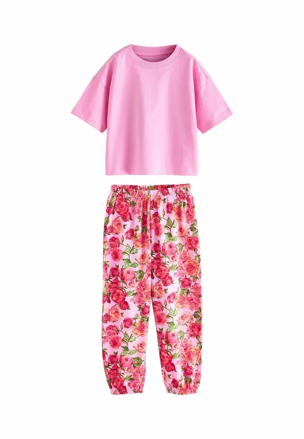 Пижамный комплект из 3 предметов с цветочным принтом Floral 3 pack set, Next, розовый, черный — фото 2