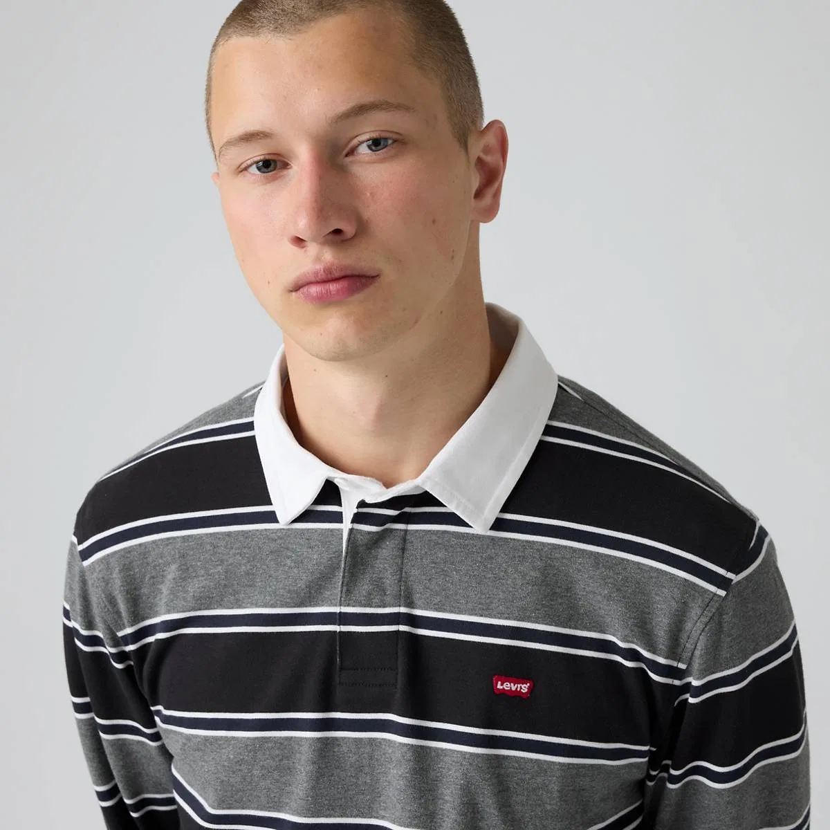 Классическая регбийная рубашка с длинными рукавами Levi's, Branco Stripe Charcoal Grey Heather - Multi-Color — фото 2