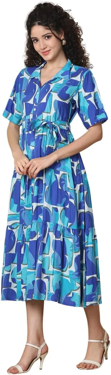 Женское хлопковое платье А-силуэта с цветочным принтом, Navy Blue