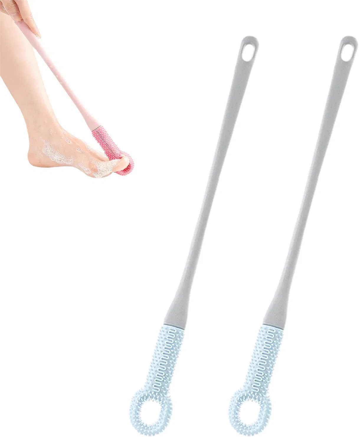 Щетка для ног с длинной ручкой, Silicone, 2 шт, Blue Generisch