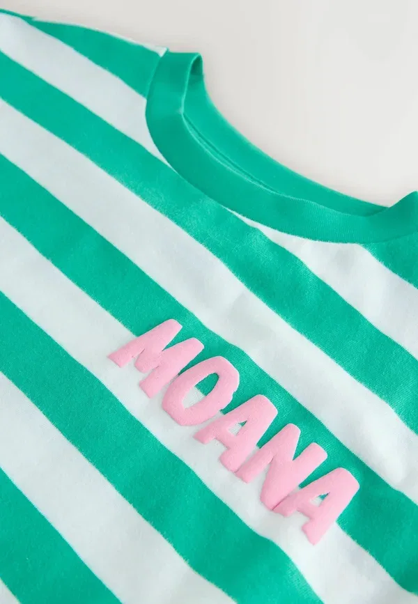 Футболка Next, Regular fit moana license oversized boxy t-shirt, зеленая полоска — фото 3