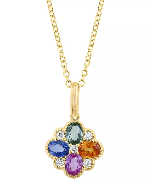 

Ожерелье Effy в форме цветка с подвеской 18 дюймов из 14-каратного золота с сапфирами (7/8 карата) и бриллиантами (1/10 карата) Effy Collection, gold