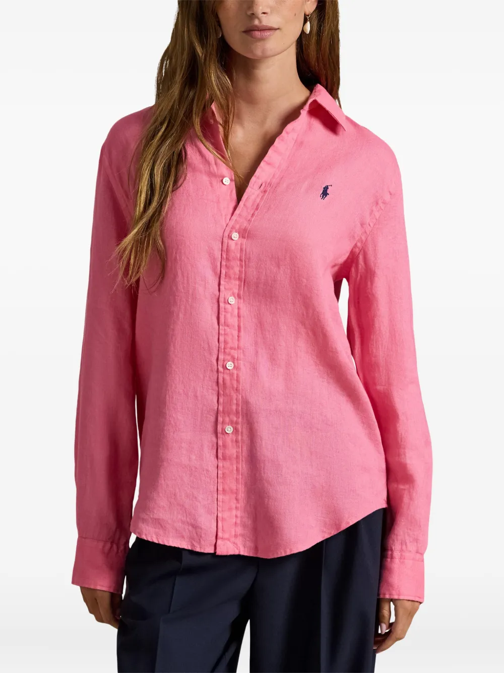 Льняная рубашка с логотипом Polo Pony Polo Ralph Lauren, розовый — фото 3
