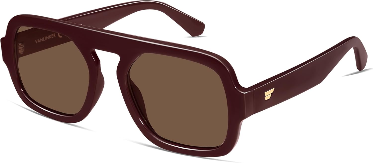 

Солнцезащитные очки-авиаторы VANLINKER большого размера в стиле ретро, ​​квадратной формы, для женщин и мужчин, винтажный стиль 70-х, модные большие очки с плоской верхней частью VL9826, C17-burgundy/Brown