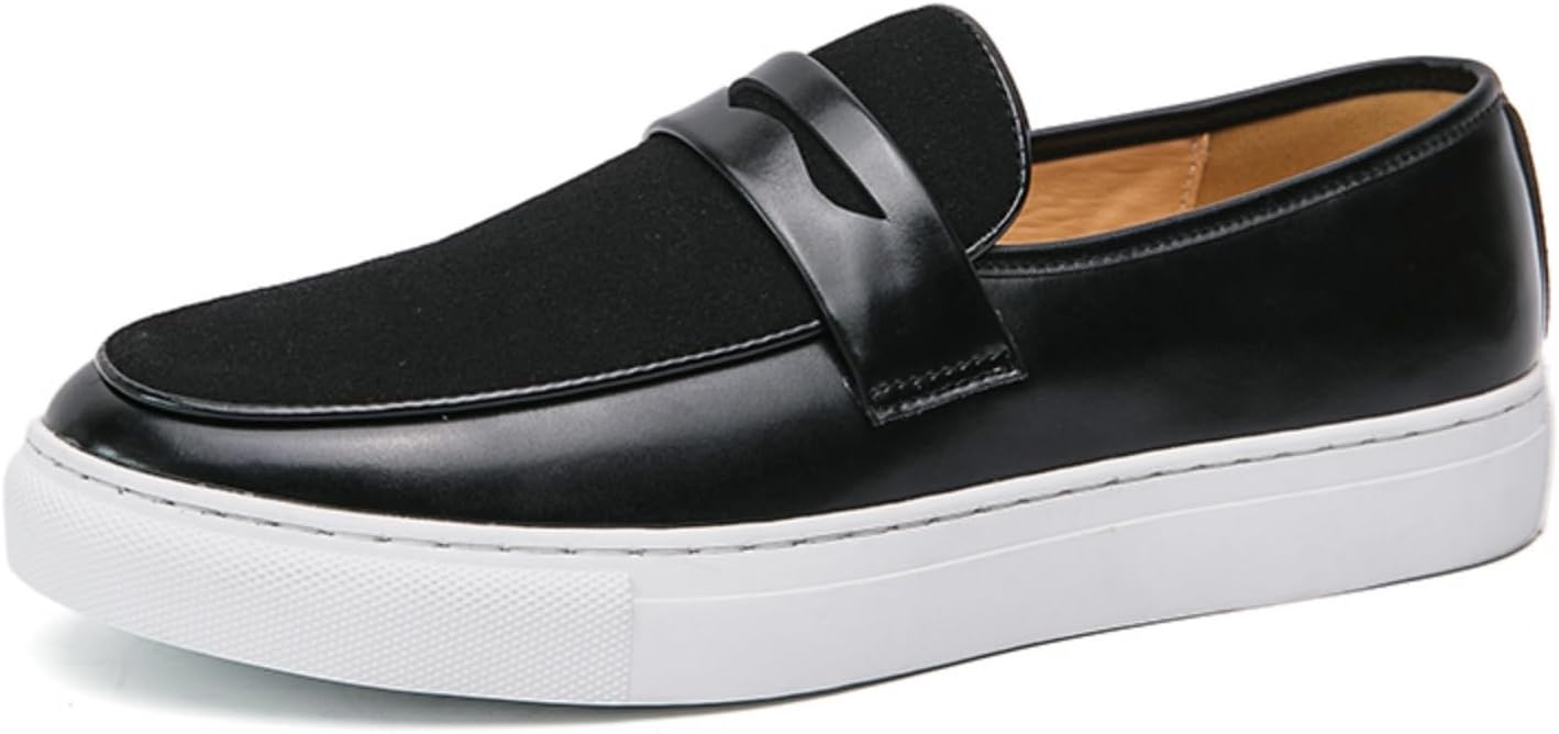 

Мужские лоферы из замши и кожи с отделкой под пенни - удобный круглый носок, без шнурков, противоскользящая резиновая подошва - премиальная обувь для деловых встреч, ежедневных поездок на работу и вождения Kpdwfms, черный