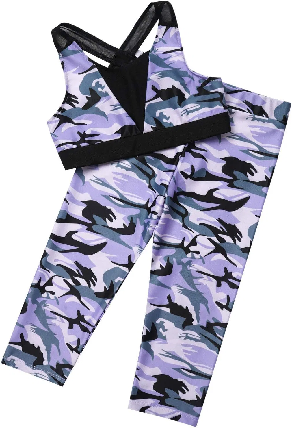 Детский спортивный костюм с камуфляжным принтом Hansber, топ и леггинсы, Camouflage Purple — фото 3