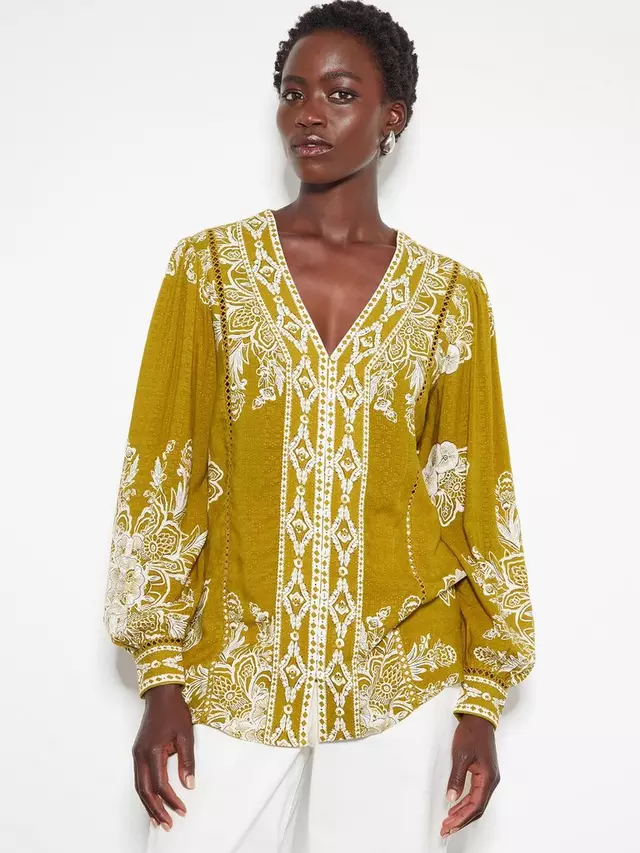 

Блуза Monsoon Tillie Print, оливковый