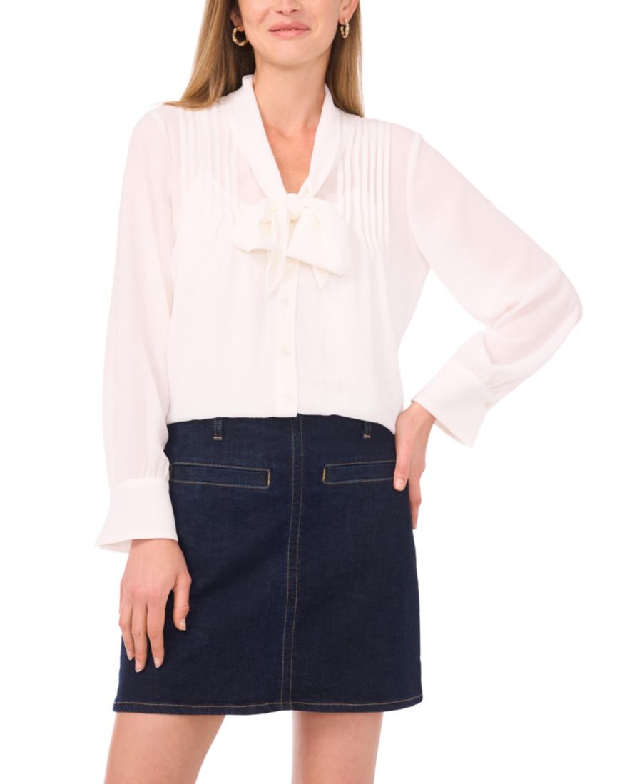 

Женская блузка с длинными рукавами, завязками спереди и складками Vince Camuto, New Ivory