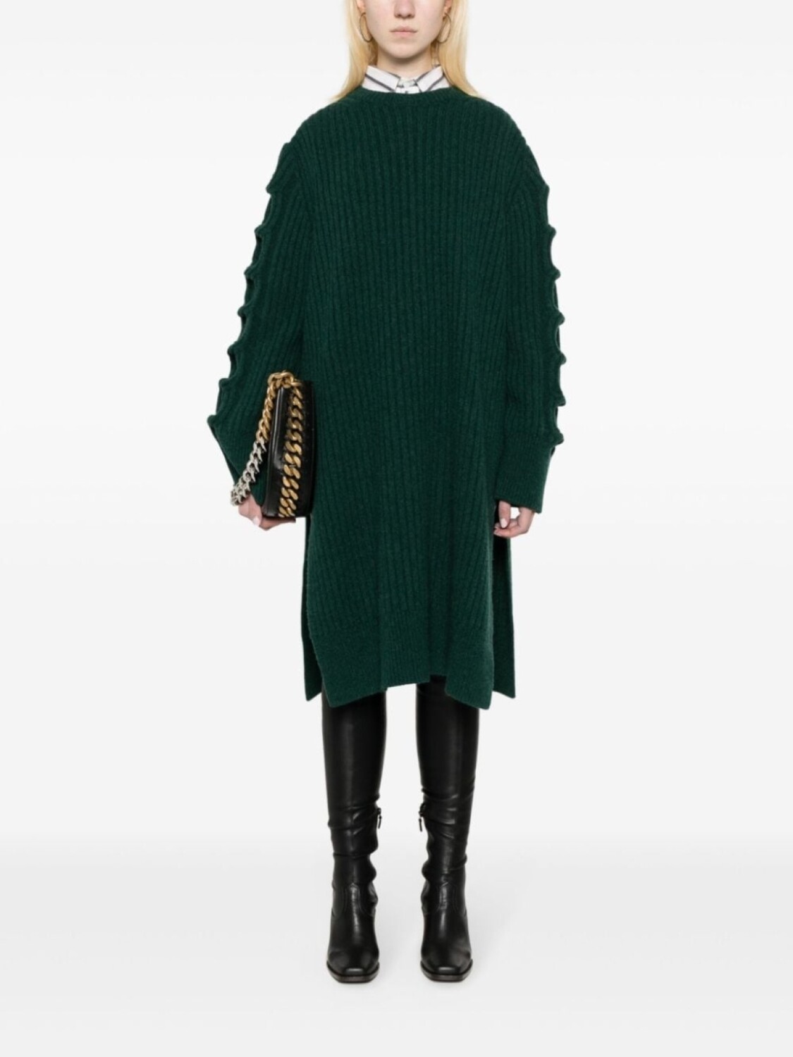 Stella McCartney трикотажное платье миди с круглым вырезом, зеленый — фото 2