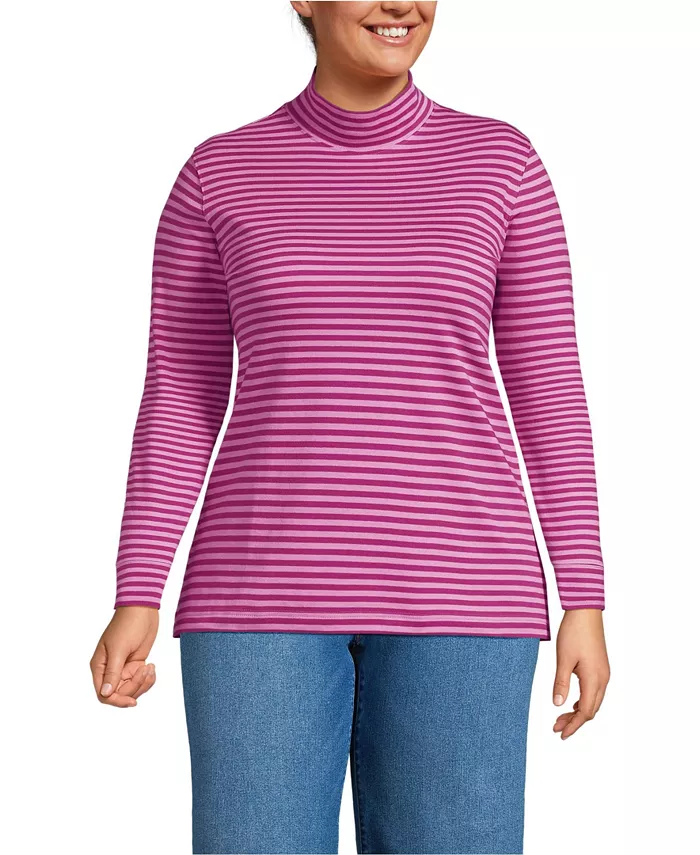 

Свободная футболка-водолазка с длинным рукавом из хлопка больших размеров Lands' End, розовый