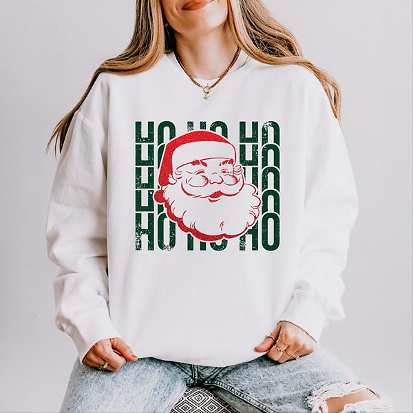 

Ho ho ho glitter santa - женский легкий свитшот garment dyed Simply Sage Market, White