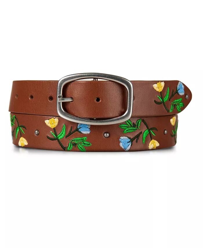 

Кожаный ремень с вышивкой и цветочным принтом Lucky Brand, бежевый