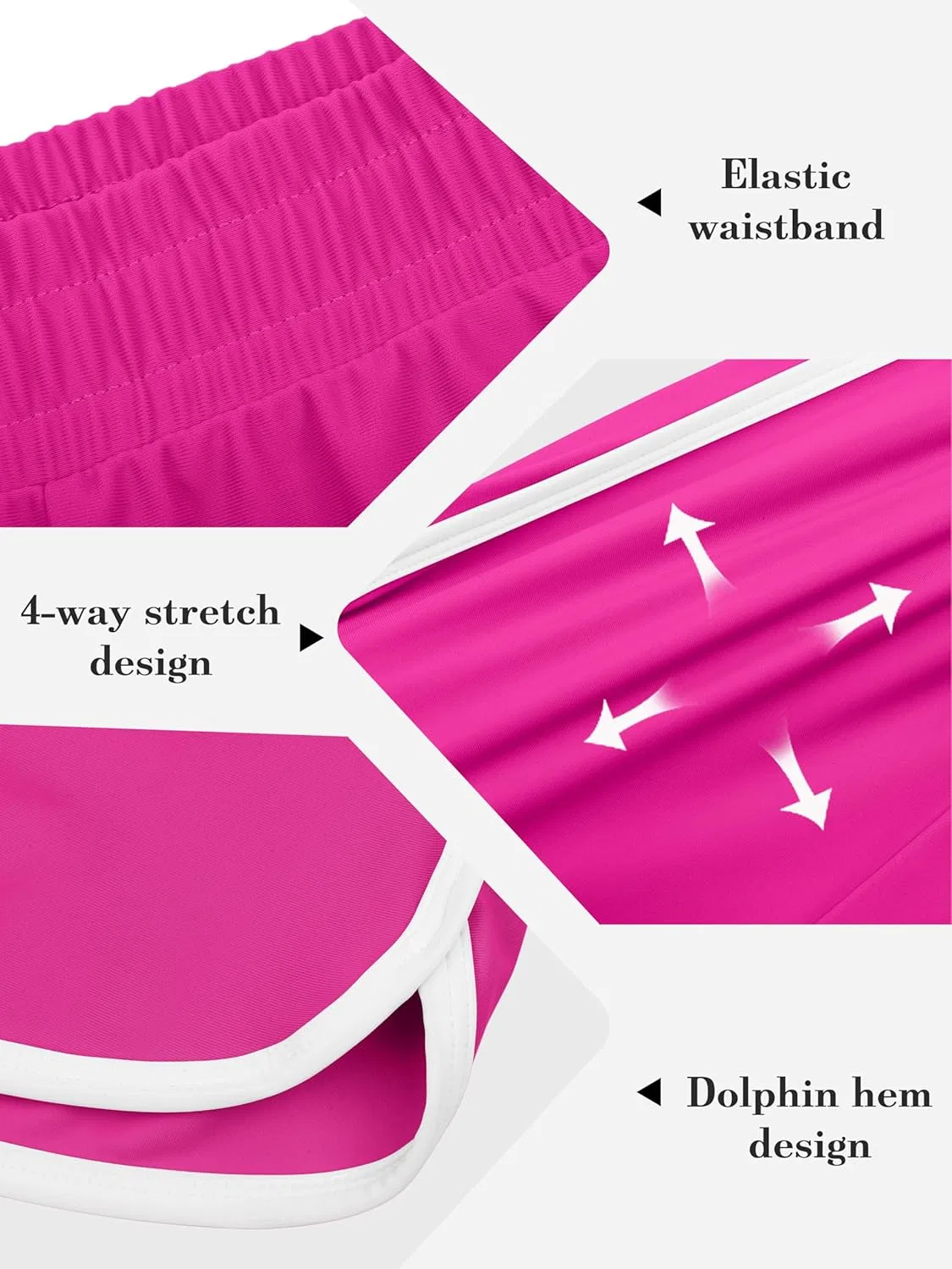 Resinta 4 Pack Girls Soccer Shorts Toddler Girls Athletic Shorts Quick Dry Workout Dolphin Kids Active Shorts, Black, Gray, Purple, Hot Pink — фото 4