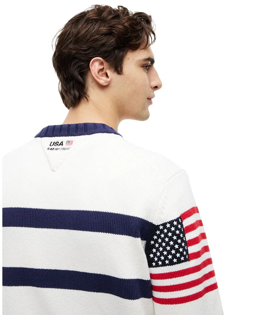 Свитер с круглым вырезом, классический полосатый дизайн Tommy Hilfiger, Ecru Navy — фото 3